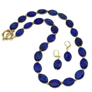 Just Ask Creations Natural Lapis Lazuli Gemstone Necklace Strand with Earrings