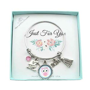 MOM & THREE DAUGHTERS Kindergarten or Preschool Graduation Bangle Bracelet Stainless Steel | 2024 | Silver-toned Mixed Metal Material | Crystal Charm | Perfect Kindergarten or Preschool Graduation Gift.