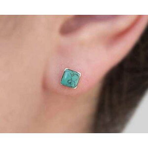 �X�^�[�����O�V���o�[ 5mm �X�N�G�A �^�[�R�C�Y �X�^�b�h �C�������O�A5mm �X�^�b�h�A�^�[�R�C�Y �X�g�[�� �C�������O MiYa Jewelry Sterling Silver 5mm Square Turquoise Stud Earrings, 5mm Studs, Turquoise Stone Earri