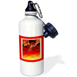 3dRose Scary Red Dragon Sports Water Bottle, 21 oz, White
