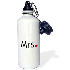 3dRose Mrs with Red Love Heart-Part of Mr and Mrs Set for a Rom Couple-Just Married Valentines Day Sports Water Bottle, 21 oz, White