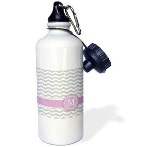 3dRose Letter M monogrammed on grey and white chevron with pink-gray zigzags-personal initial zig zags Sports Water Bottle, 21 oz, White