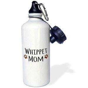 3dRose Whippet Dog Mom-Doggie by breed-muddy brown paw prints-doggy lover-proud pet owner mama love Sports Water Bottle, 21 oz, White
