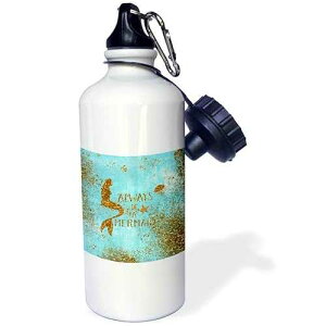 3dRose Gold Glittery Mermaid Quote on Sparkling Teal Flip Straw 21oz Water Bottle