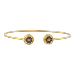 14K �S�[���h �{���̃X���[�L�[ �g�p�[�Y & �_�C�������h ���E���h �o���O�� �u���X���b�g Elizabeth Jewelry 14Kt Gold Genuine Smoky Topaz & Diamond Round Bangle Bracelet