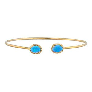14K �S�[���h �V�~�����[�g �u���[ �I�p�[�� & �_�C�������h �I�[�o�� �o���O�� �u���X���b�g Elizabeth Jewelry 14Kt Gold Simulated Blue Opal & Diamond Oval Bangle Bracelet