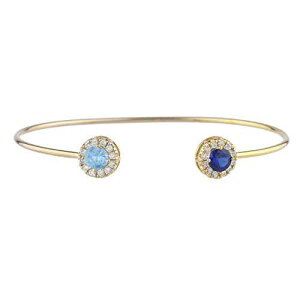 14K S[h쐬u[ Tt@CA & V~[g u[ gp[Y n[ fUC oO uXbg Elizabeth Jewelry 14Kt Gold Created Blue Sapphire & Simulated Blue Topaz Halo Design Bangle Bracelet