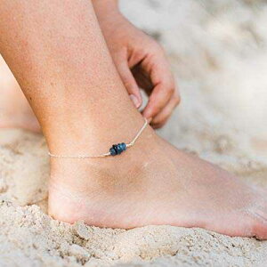 JCiCg r[Y o[ ANbg 925 X^[O Vo[ - {̕ Kyanite Bead Bar Anklet in 925 Sterling Silver - Genuine Gemstone