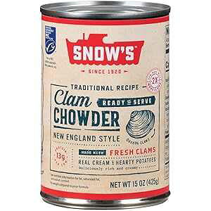 Snow's New England Clam Chowder, 15 oz Can (Pack of 12) - 13g Protein per Serving - Ready-to-Serve Authentic New England Style Recipe