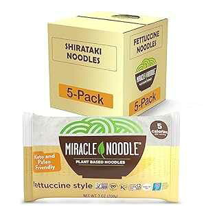 Miracle Noodle Fettuccine Shirataki Noodles - Plant Based Konjac Noodles Fettucine, Keto Fettuccine, Vegan, Gluten-Free, Low Carb Pasta, Low Calorie Pasta, Non-GMO, Soy Free, Paleo - 7 Oz, 5-Pack