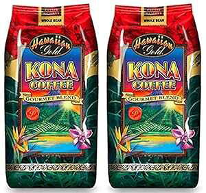 ハワイアン ゴールド コナ ミディアム ロースト グルメ ブレンド 全粒コーヒー - 2 ポンド バッグ (2 個パック) Hawaiian Gold Kona Medium Roast Gourmet Blend Whole Bean Coffee - 2 Lbs Bag (Pack of 2)
