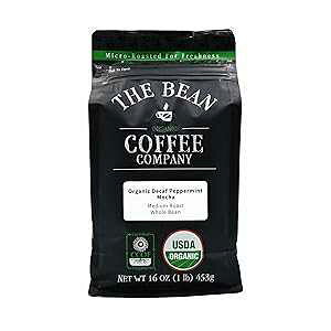 The Bean Coffee Company The Bean Organic Coffee Company Water Processed DECAF Peppermint Mocha, Medium Roast, Whole Bean Coffee, 16-Ounce Bag Caf descafeinado org nico en grano entero