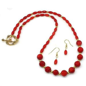 VRԃTSΎlbNXXgh COt Just Ask Creations Natural Red Coral Gemstone Handmade Necklace Strand with Earrings