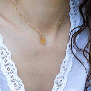 14K �S�[���h�t�B���̏����Ȗ����H�V�g������΃y���_���g�l�b�N���X - 16 �C���`�̃`�F�[���A2 �C���`�̃G�N�X�e���_�[�t�� - 11 ���̒a���� Luna Tide Tiny raw citrine gemstone pendant necklace in 14k gold f