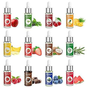 Nomeca Food Flavoring Oil, Candy Flavors Strawberry Chocolate Vanilla Flavoring Extract for Baking Cooking and Lip Gloss Making, Water & Oil Soluble - .2 Fl Oz / 6 ml with Droppers (Pack of 12) Nomeca Food Flavorin