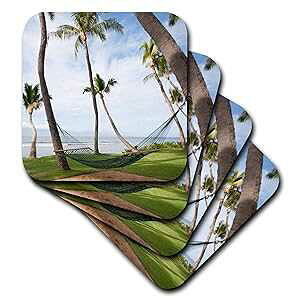 3dRose CST_89189_1 nC̃V̖؂̉ɂnbNA}ECAnC US10 JGS0038 W S[hX^C \tg R[X^[A4 Zbg 3dRose CST_89189_1 Hammock Under Hawaiian Palm Trees, Maui, Hawaii 