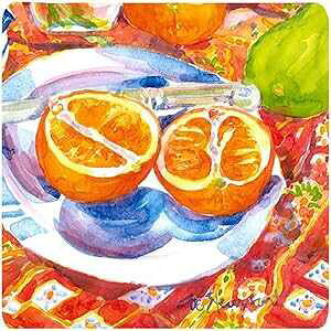 Caroline's Treasures 6035FC Florida Oranges Sliced for Breakfast Foam Coaster Set of 4 Set of 4 Cup Coasters for Indoor Outdoor, Tabletop Protection, , Mouse pad Material