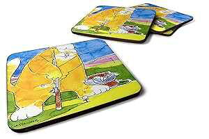 Caroline's Treasures 6105FC Big Cat Golfing with a Fishing Pole Foam Coaster Set of 4 Set of 4 Cup Coasters for Indoor Outdoor, Tabletop Protection, Anti Slip, Mouse pad Material