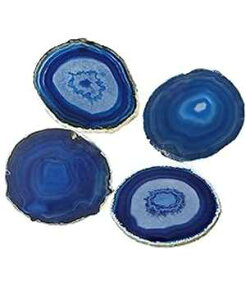 AMOYSTONE Natural Stone Coasters Set of 4 Blue Agate Crystal Coasters 3-3.5" for Drinks Slice Coaster Cup Mat Beverage Mother Gift