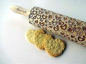 n[gG{X߂_ un[g̃G{XNbL[pؐ߂_ Algis Crafts HEARTS EMBOSSING ROLLING PIN WOODEN ROLLING PIN for EMBOSSED COOKIES with LOVE HEARTS