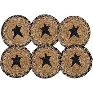 VHC Brands Kettle Grove Primitive Jute Tan Textured Round Kitchen Coaster Stencil Star Set of 6 4