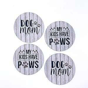 The Painted Pug Dog Mom My Kids Have Paws Pet Lovers Navy & Gray Barnwood Neoprene Drink Coasters (Set of 4) - Handmade by The ted Pug