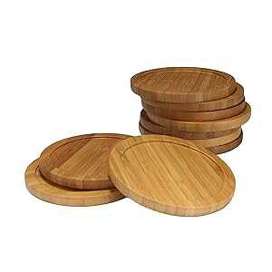 BambooMN Heavy Duty 100% Eco-Friendly Natural Bamboo Coasters - 3.75 - Round - 4 Piece Coaster Set