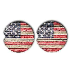 American Flag Rustic Patriotic July 4th Memorial Day Neoprene Car Coasters (Set of 2) - Handmade by The Painted Pug