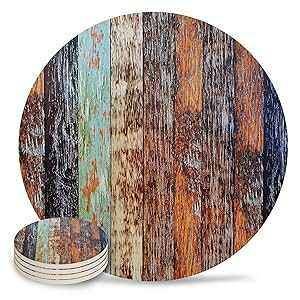 hNR[X^[ Be[W fpȖؐt@[nEX zXg[Z~bNR[X^[ RNobNt Jbvpz_[Ȃ 4Zbg Vandarllin Drink Coasters Vintage Rustic Wood Farm