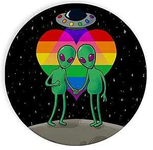 Z~bN Xg[ R[X^[ R[X^[ 4 Zbg - ȂłGCA ԉ~ C{[ n[g LGBT vCh Hat Shark Ceramic Stone Coaster Coasters Set of Four - Aliens Holding Hands Fl