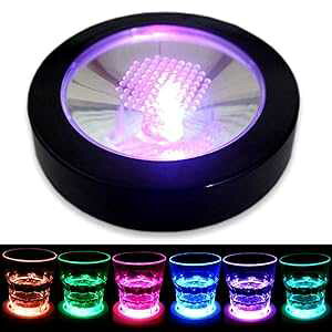 LED Coasters for Drinks, LAFEINA USB Rechargeable Light Up Coasters for Bar Beer Beverage, Wine Bottle Cup Luminous Mat Cup Holder for Party, Wedding, Bar Club (1 Pack, Black)