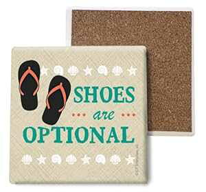 SJT ENTERPRISES, INC. Shoes are Optional - Orange & Black Flip Flops Absorbent Stone Costers - Cork-Backed Coasters for Drinks - Beach Kitchen Decor - 4 x 4 inches - Set of 4 (SJT04925)