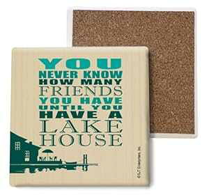 SJT ENTERPRISES, INC. You Never Know How Many Friends You Have Until You Have a Lake House Absorbent Stone Coasters - Cork-Backed Coasters for Drinks - 4 x 4 inches - Set of 4s (SJT04952)