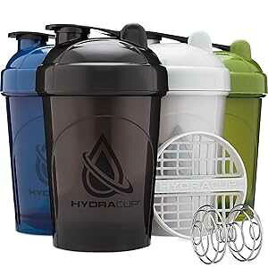 Hydra Cup OG [4 Pack] 20 oz Small Shaker Bottles for Protein Shakes, Shaker Cups with Ball Blender Whisk, Travel To Go, BPA Free (Multicolor Set)