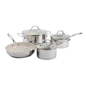 Gibson Home Gibson Cuisine 108181.07 Gleaming 7 Piece Cookware Set with Ceramic Nonstick Interior, Stainless Steel