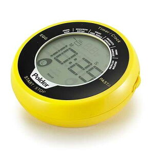 Polder Digital Egg and Pasta Timer with Preset Times and Built-in Clock, Yellow