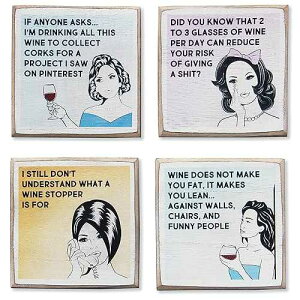 ZUMATICO Wine Coasters for Coffee Table - Funny Gifts for Women - New House Must Haves - Housewarming Gifts for Wine Lovers - Wine Accessories (Funny Diva)