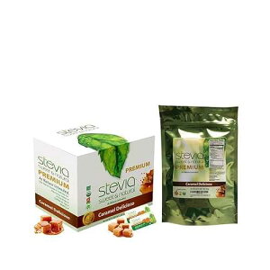 STEVIA INTL Caramel Delicioso Organic Stevia Powder. All-Natural Sweetener, Sugar Substitute Highly Concentrated & Pure Extract Stevia. 0 Calorie, 0 Carb Diabetic & Keto Friendly (40-Packets) - Packaging May Vary