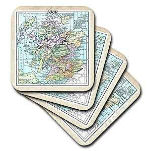 3dRose 1880 �X�R�b�g�����h�n�} - �Z���~�b�N �^�C�� �R�[�X�^�[�A4 �Z�b�g 3dRose 1880 Map Of Scotland - Ceramic Tile Coasters, set of 4