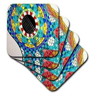 3dRose Photo Of Colorful Guitar Made With Mexican Tiles - Ceramic Tile Coasters, set of 4