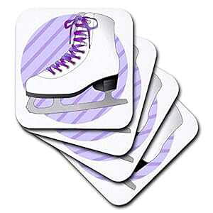 3dRose CST_77473_3 tBMAXP[g Mtg - XgCṽp[v ACX XP[g - Z~bN ^C R[X^[A4 Zbg 3dRose CST_77473_3 Figure Skating Gifts-Purple Ice Skate on Stripes-Ceramic Tile C