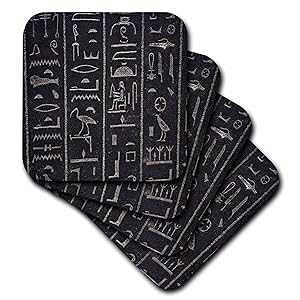 3dRose CST_204372_3 {̃GWvg̃Be[Wی`vg Z~bN ^C R[X^[ (4 Zbg) 3dRose CST_204372_3 Print of Real Egyptian Vintage Hieroglyphs Ceramic Tile Coasters, (Set of 4)