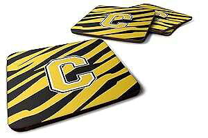 Caroline's Treasures CJ1026-CFC Letter C Initial Tiger Stripe - Black Gold Foam Coaster Set of 4 Set of 4 Cup Coasters for Indoor Outdoor, Tabletop Protection, Anti Slip, Mouse pad Material