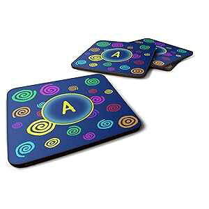 Caroline's Treasures CJ1011-XFC Letter X Initial Monogram - Blue Swirls Foam Coaster Set of 4 Set of 4 Cup Coasters for Indoor Outdoor, Tabletop Protection, , Mouse pad Material