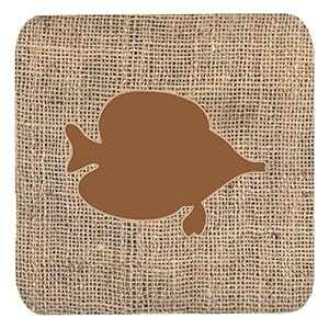 Caroline's Treasures Fish-Tang zƃuEtH[R[X^[ (4 Zbg)A 3.5 C` x  3.5 C`A}`J[ Caroline's Treasures Fish-Tang Fish Burlap and Brown Foam Coasters (Set of 4), 3.5" H x 3.5"