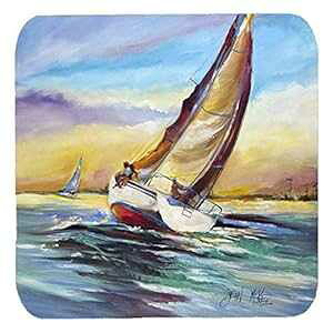 Caroline's Treasures z[ACh {[g[X bg tH[R[X^[ (4 Zbg)A 3.5 C` x  3.5 C`A}`J[ Caroline's Treasures Horn Island Boat Race Sailboats Foam Coaster (Set o