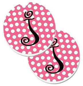 Caroline's Treasures CJ1001-JCARC ^[ J mO - sN ubN ʖ͗l Jbv z_[ ԗpR[X^[ 2 ZbgALA}`J[ Caroline's Treasures CJ1001-JCARC Letter J Monogram - Pink Black Polka 