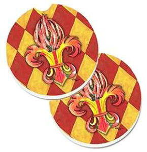 Caroline's Treasures 8499CARC Peppers Fleur de lis Set of 2 Cup Holder Car Coasters Absorbent Sandstone Coasters for Car Cup Holders Gifts for Men or Women, Large, Multicolor