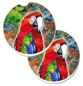 Caroline's Treasures 8606CARC  - IE Jbvz_[ ԗpR[X^[ 2 ZbgALA}`J[ Caroline's Treasures 8606CARC Bird - Parrot Set of 2 Cup Holder Car Coasters, Large, multicolor
