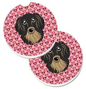 Caroline's Treasures BB5283CARC Longhair Black and Tan Dachshund Set of 2 Cup Holder Car Coasters Absorbent Sandstone Coasters for Car Cup Holders Gifts for Men or Women, Large, Multicolor